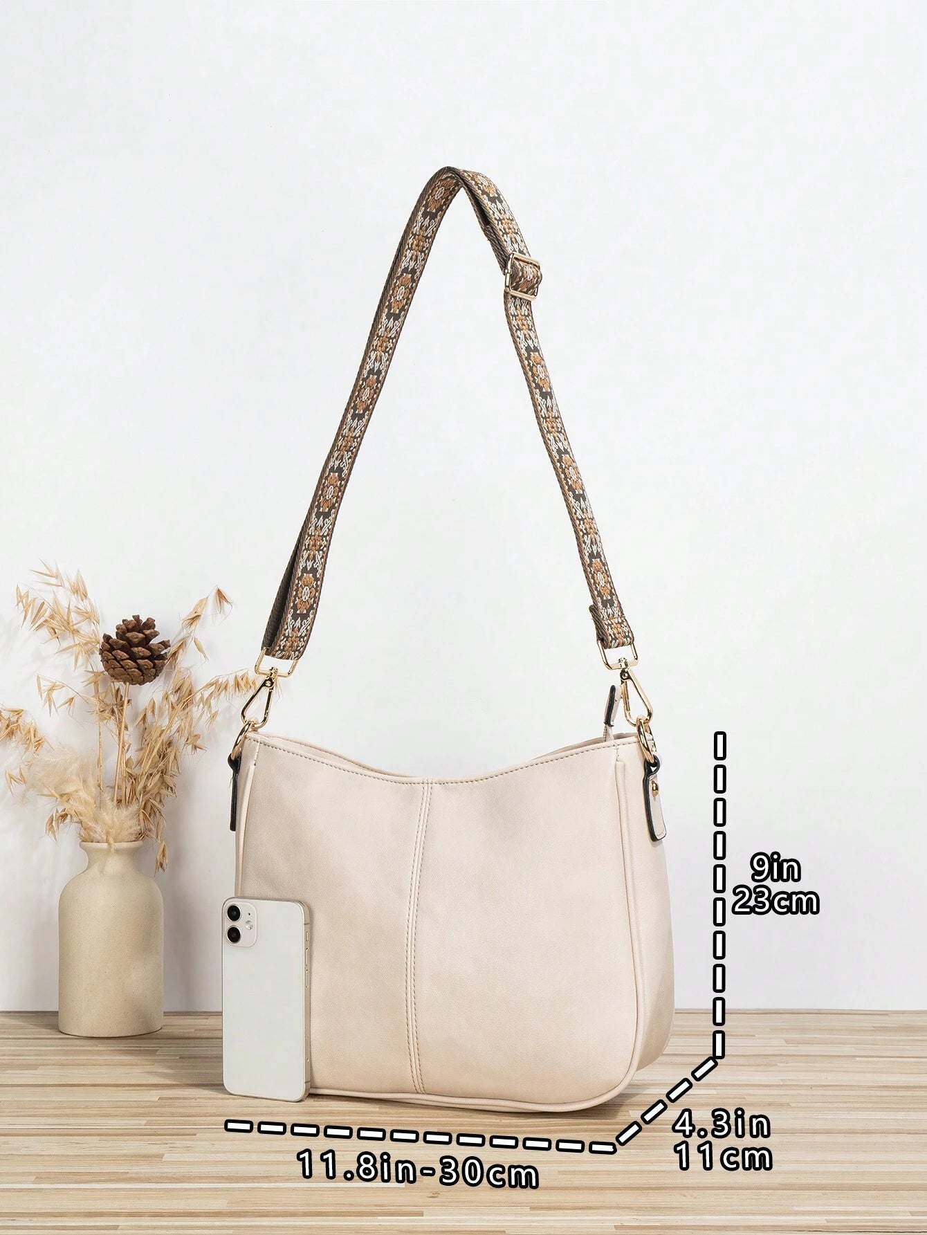 Retro Style Bucket Bag For Women, Strap Crossbody Bag, Vagan Leather Hobo Bag With Guitar Strap Wide Embroidered Purse Straps for Women - Perfect for Crossbody Bags, Gym Bags, Totes, and More!