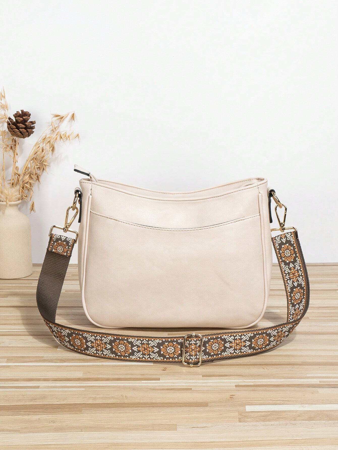 Retro Style Bucket Bag For Women, Strap Crossbody Bag, Vagan Leather Hobo Bag With Guitar Strap Wide Embroidered Purse Straps for Women - Perfect for Crossbody Bags, Gym Bags, Totes, and More!