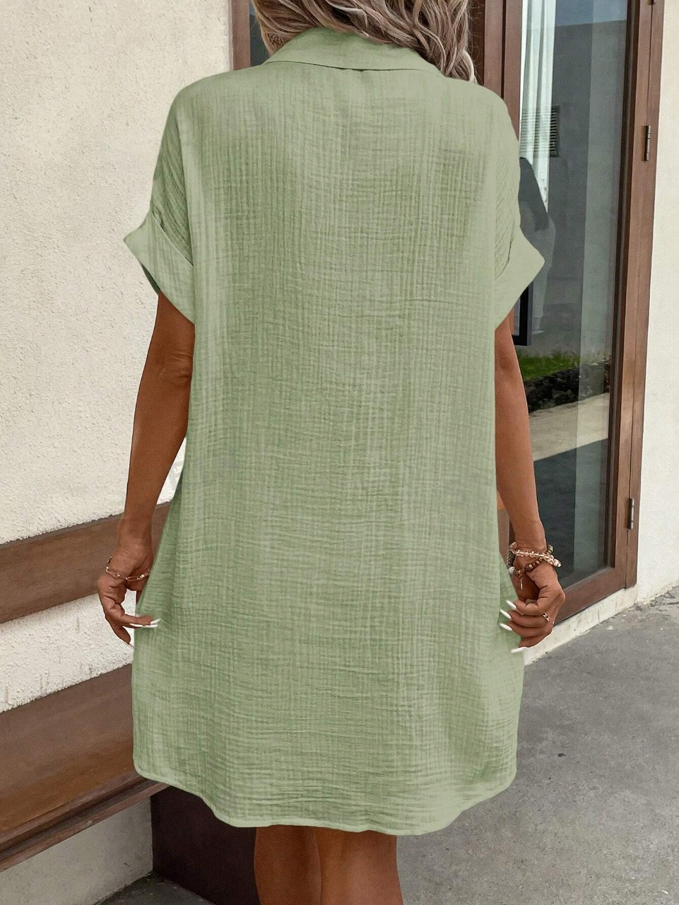 Solid Color Women's Button Front Shirt Dress