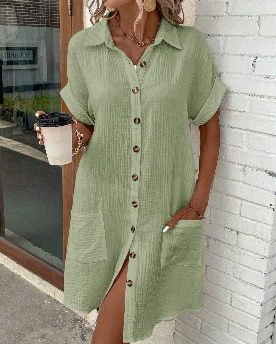 Solid Color Women's Button Front Shirt Dress