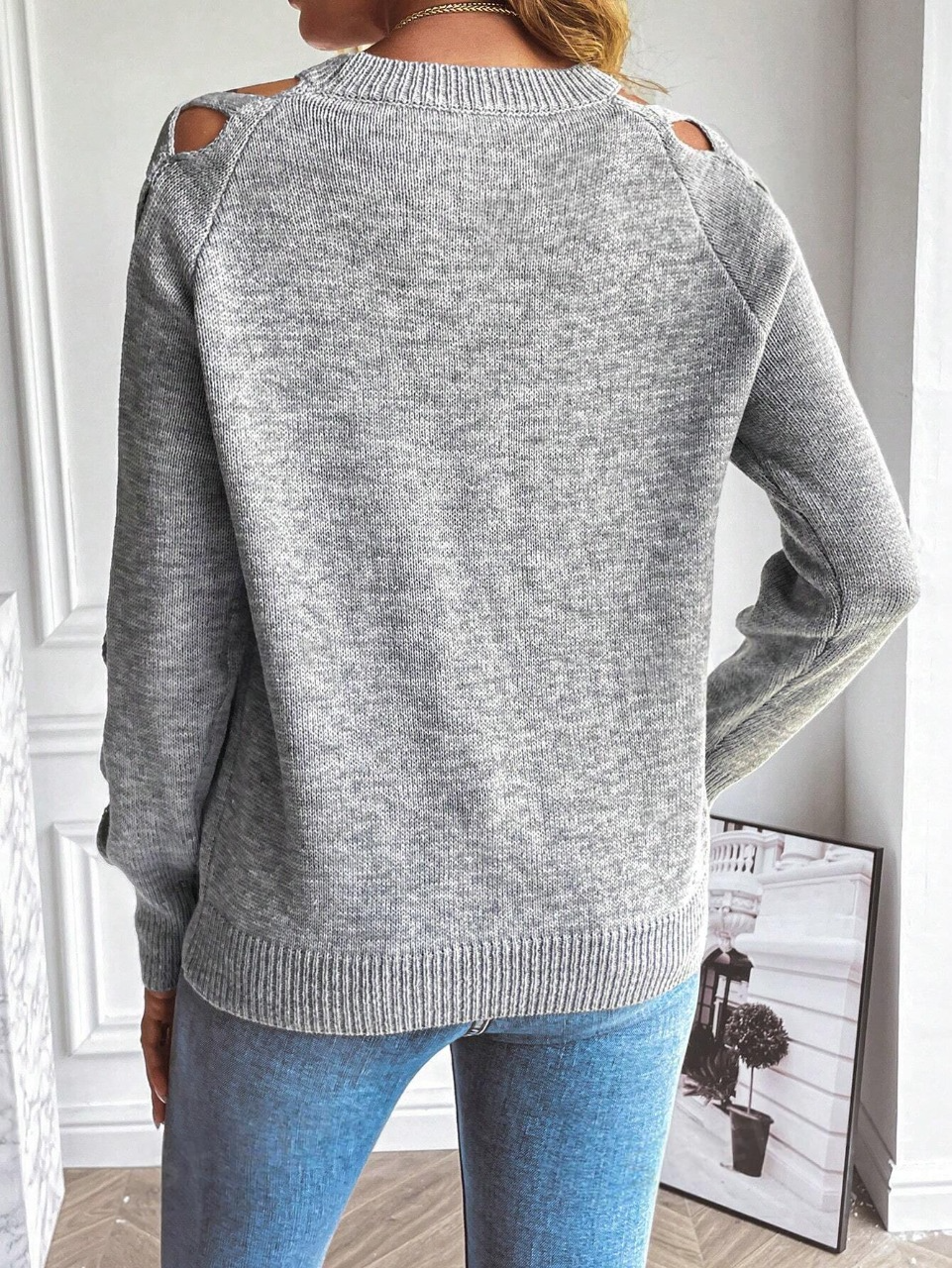 SHEIN Essnce Cut Out Raglan Sleeve Sweater